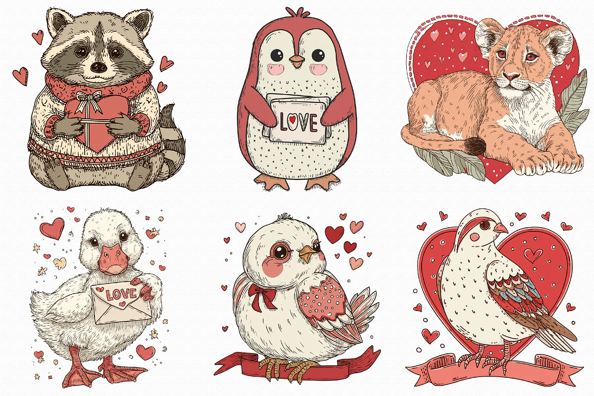 Retro Valentine Animal Love PNG, an Illustration by Libby Wishes (Photo 4 of 7)