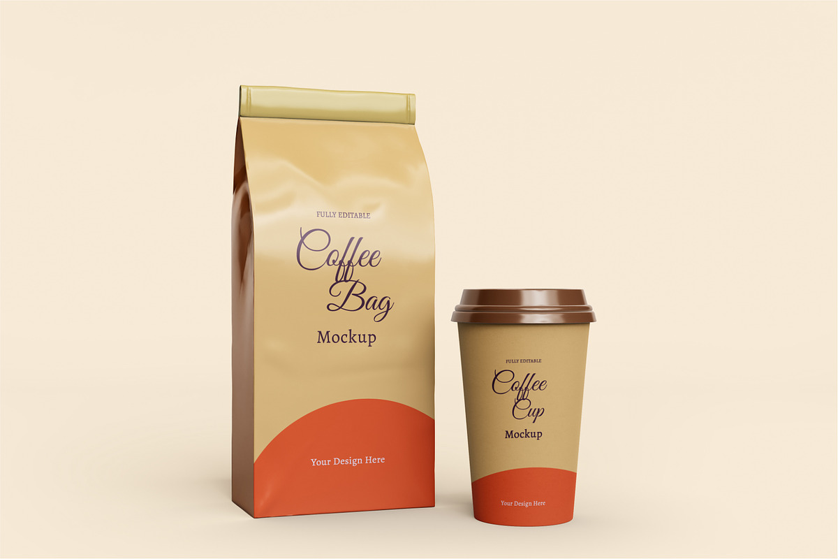 Coffee bag and coffee cup mockup, a Cups & Container Mockup by Runend (Photo 12 of 22)