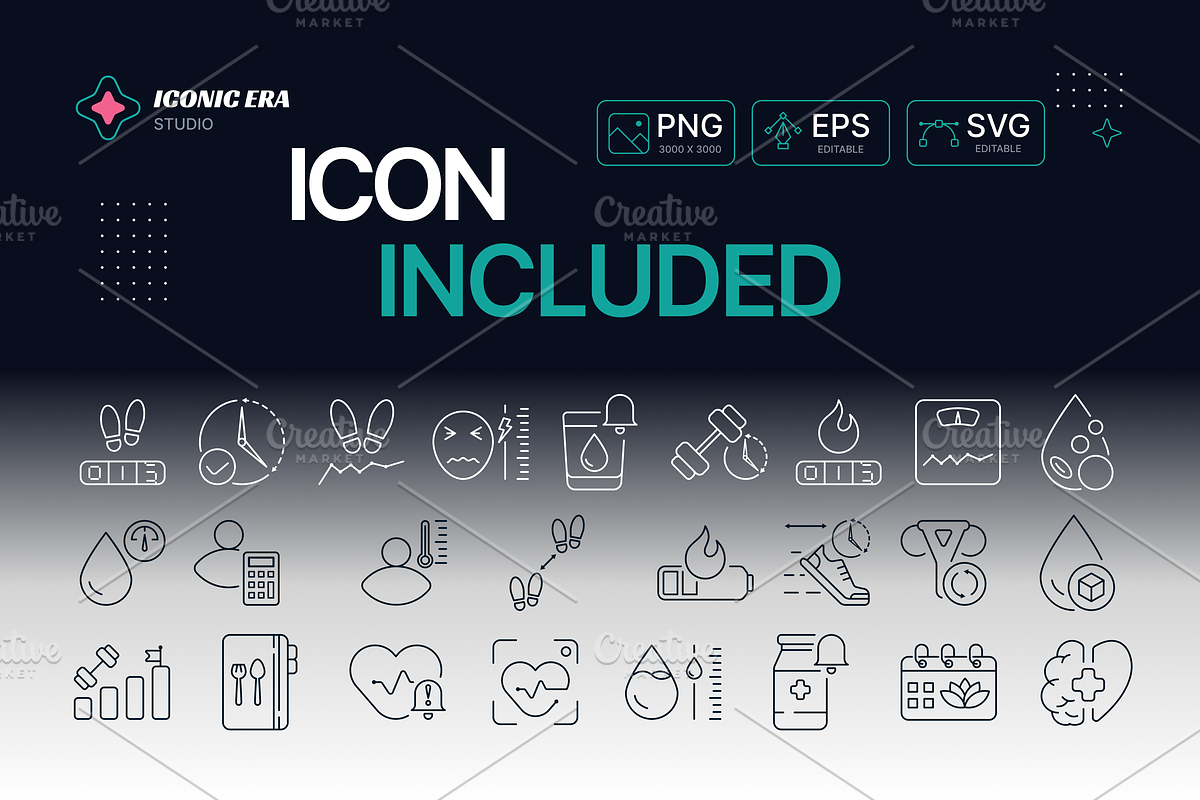 Health Tracking Icon Set (25 Icons), an Outline Icon by Iconic Era (Photo 2 of 3)