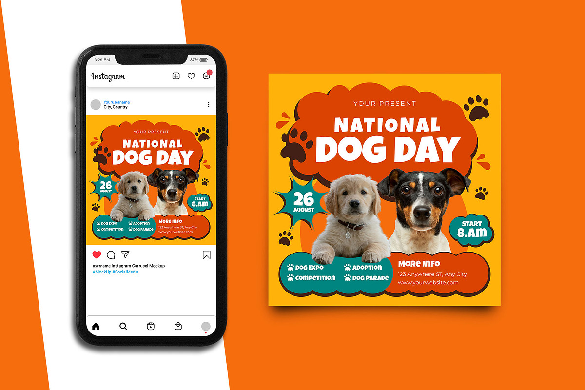 National Dog Day Instagram Post, a Social Media Template by Artnivora.Std (Photo 4 of 6)