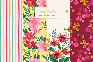 Honey Meadow. 16 Seamless Patterns