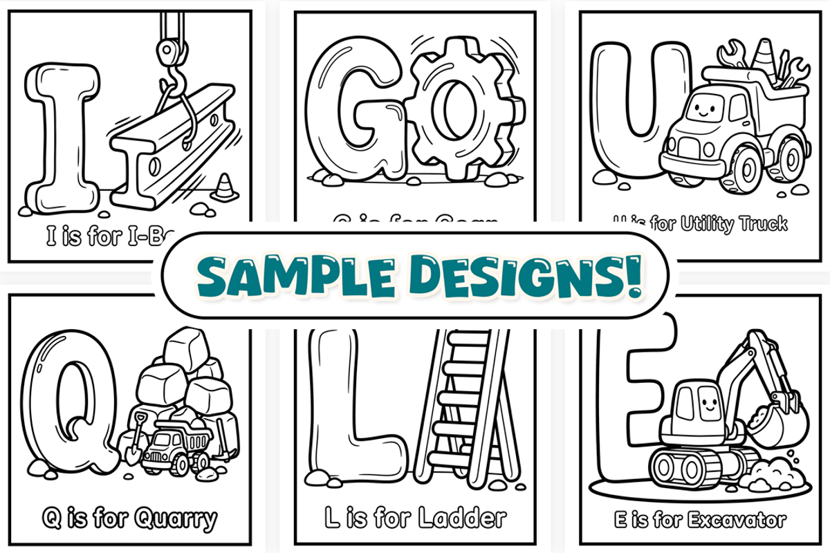 Construction Site ABC Coloring Book, an Education Illustration by Craftsbeefy (Photo 2 of 4)