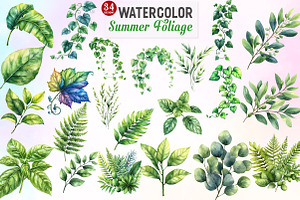 Green Summer Foliage Clipart, an Illustration by Watercolor design