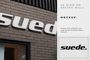 3D Metal Sign Logo Brick Wall Mockup