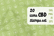 20 CBD cannabis stamp outline icons, an Outline Icon by RevolutionizZed (Thumbnail 1 of 3)