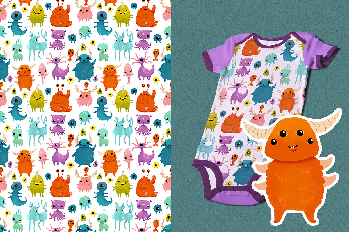 Charming Monsters Clipart & Patterns, an Illustration by LukaJreym (Photo 5 of 11)
