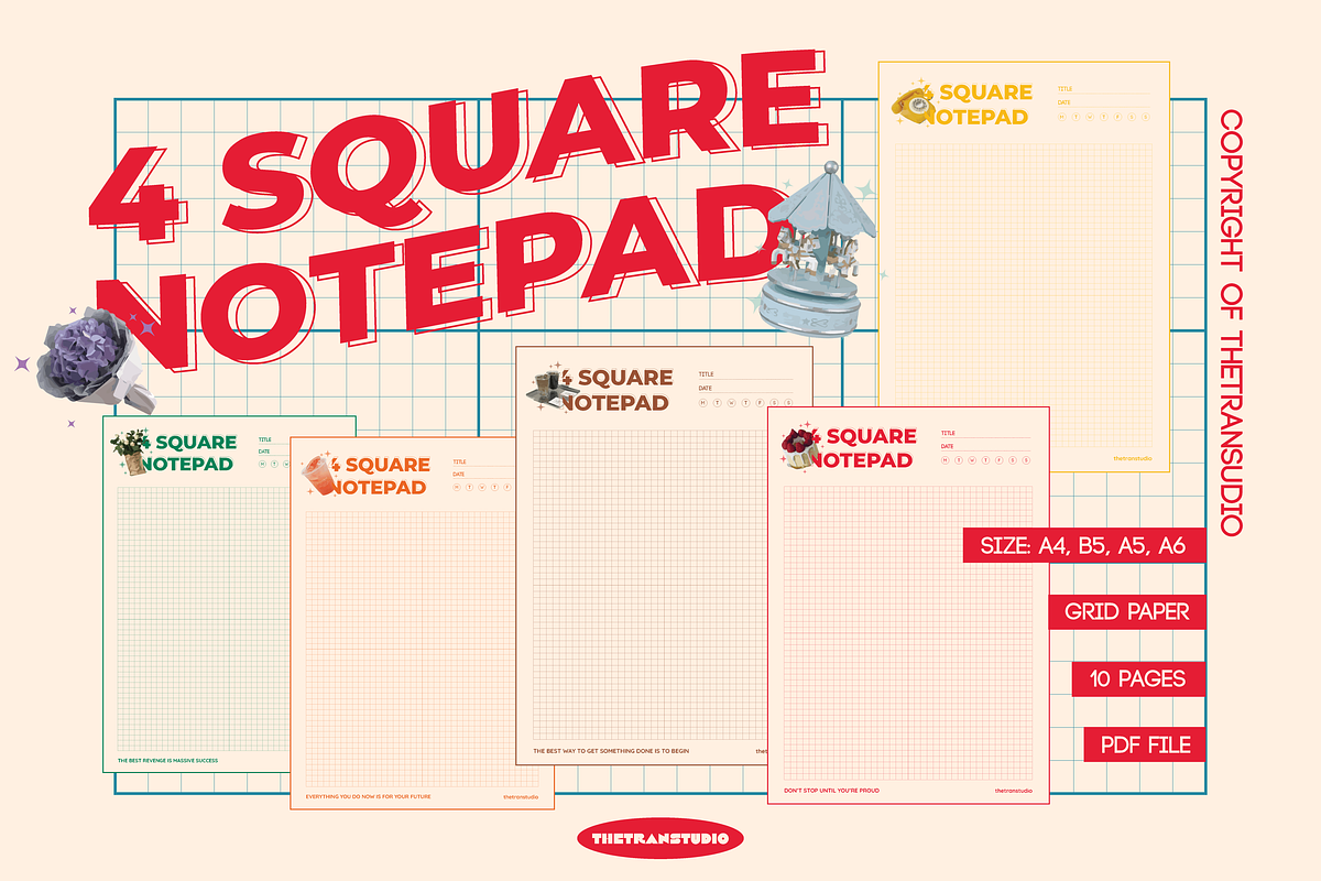 4 Square Notepad | Digital Product, a Stationery Template by The Tran Studio (Photo 1 of 4)