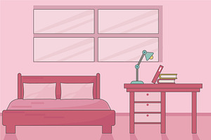 bedroom with pink color vector, a Decorative Illustration by zyxroun shop