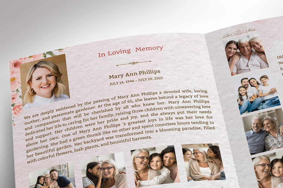 Pink Tabloid Funeral Program Templat, a Brochure Template by Four C Graphic (Photo 7 of 8)