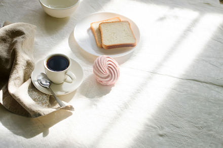 Breakfast with coffee, sweets and toast., a Food & Drink Photo by vimart