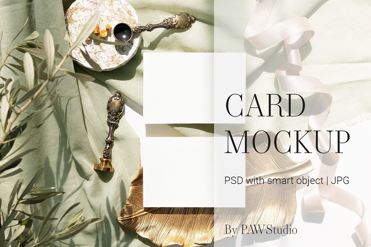 Card Mockup 5x3.5 RSVP Olive, a Merchandise Mockup by PawMockups (Photo 1 of 10)