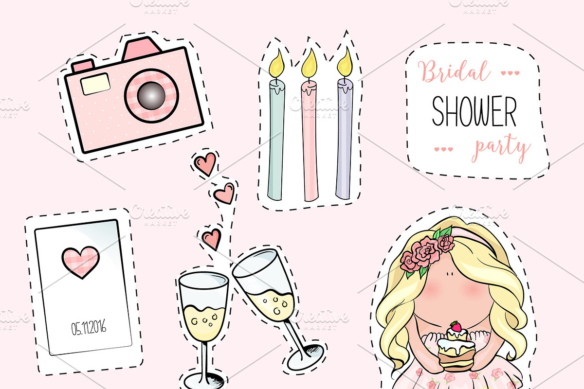 Bachelorette or birthday party stickers., a Decorative Illustration by aliona..almazova