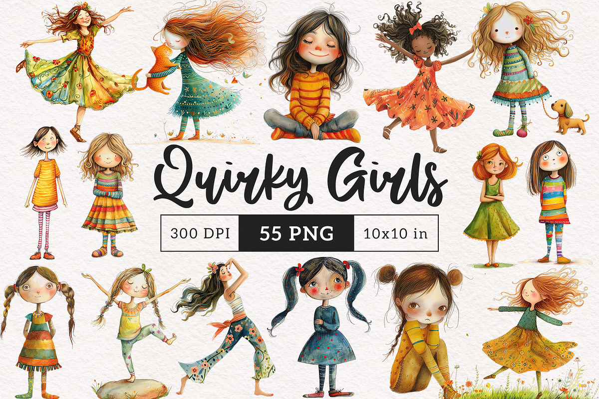 Quirky Girl Clip art, a Person Illustration by PaintPixelCo (Photo 1 of 10)