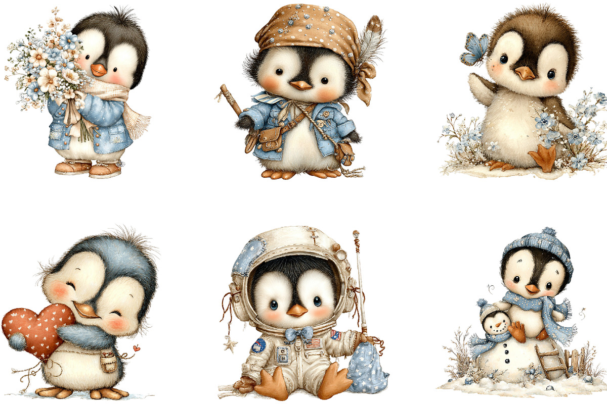Cute Winter Penguin Clipart Bundle, a Seasonal Illustration by CreationArt (Photo 5 of 5)