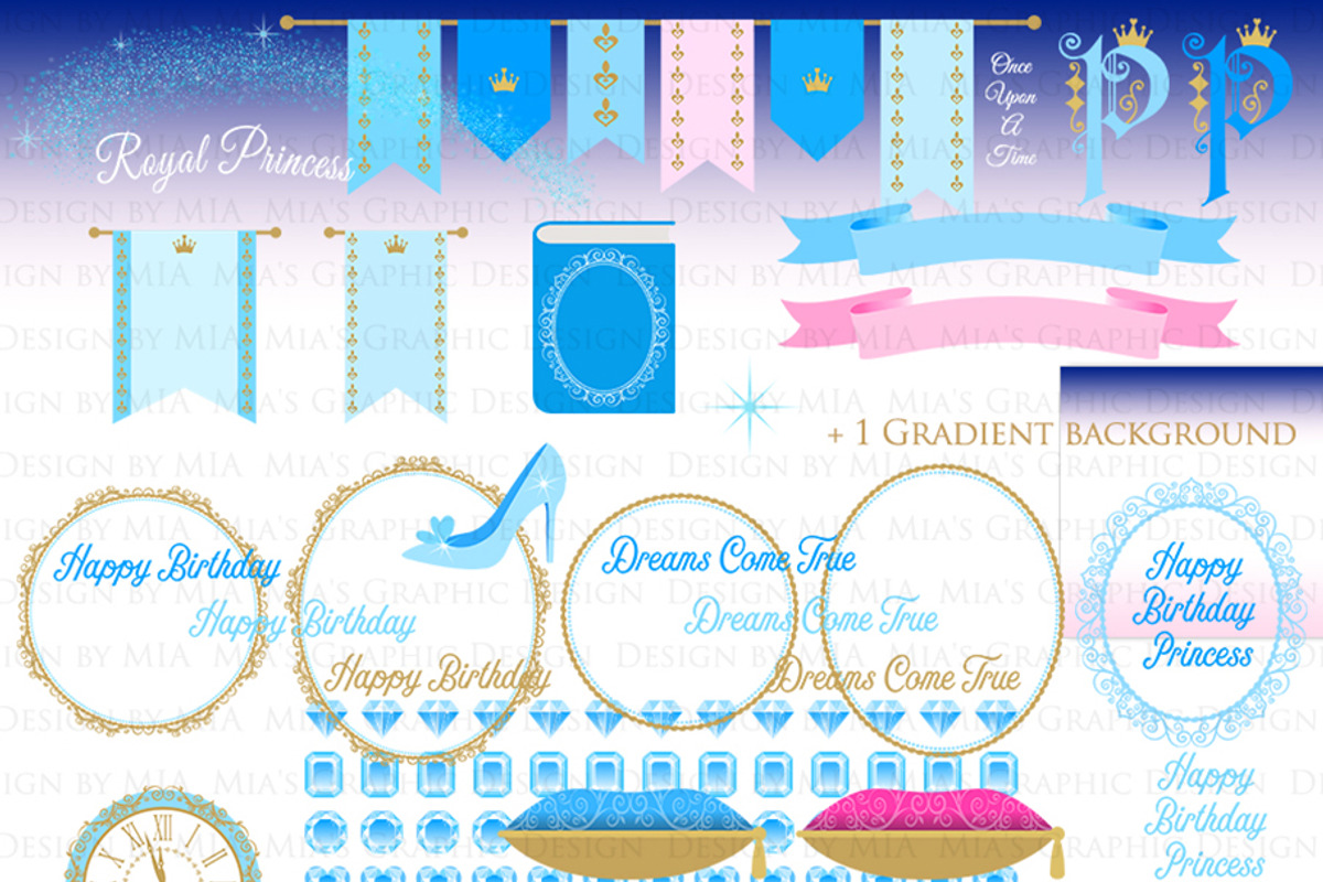 Princess Blue Clipart+Pattern set, an Illustration by Mia's Graphic Design