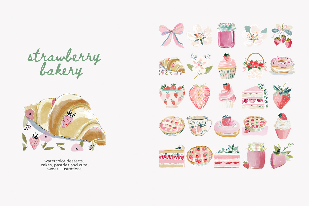 Watercolor strawberry clipart set, a Decorative Illustration by Patishop Art (Photo 3 of 10)