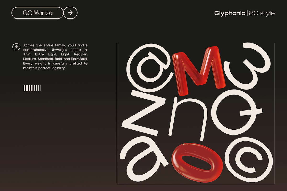 GC Monza - Complex Modern Sans, a Sans Serif Font by Glyphonic (Photo 14 of 31)