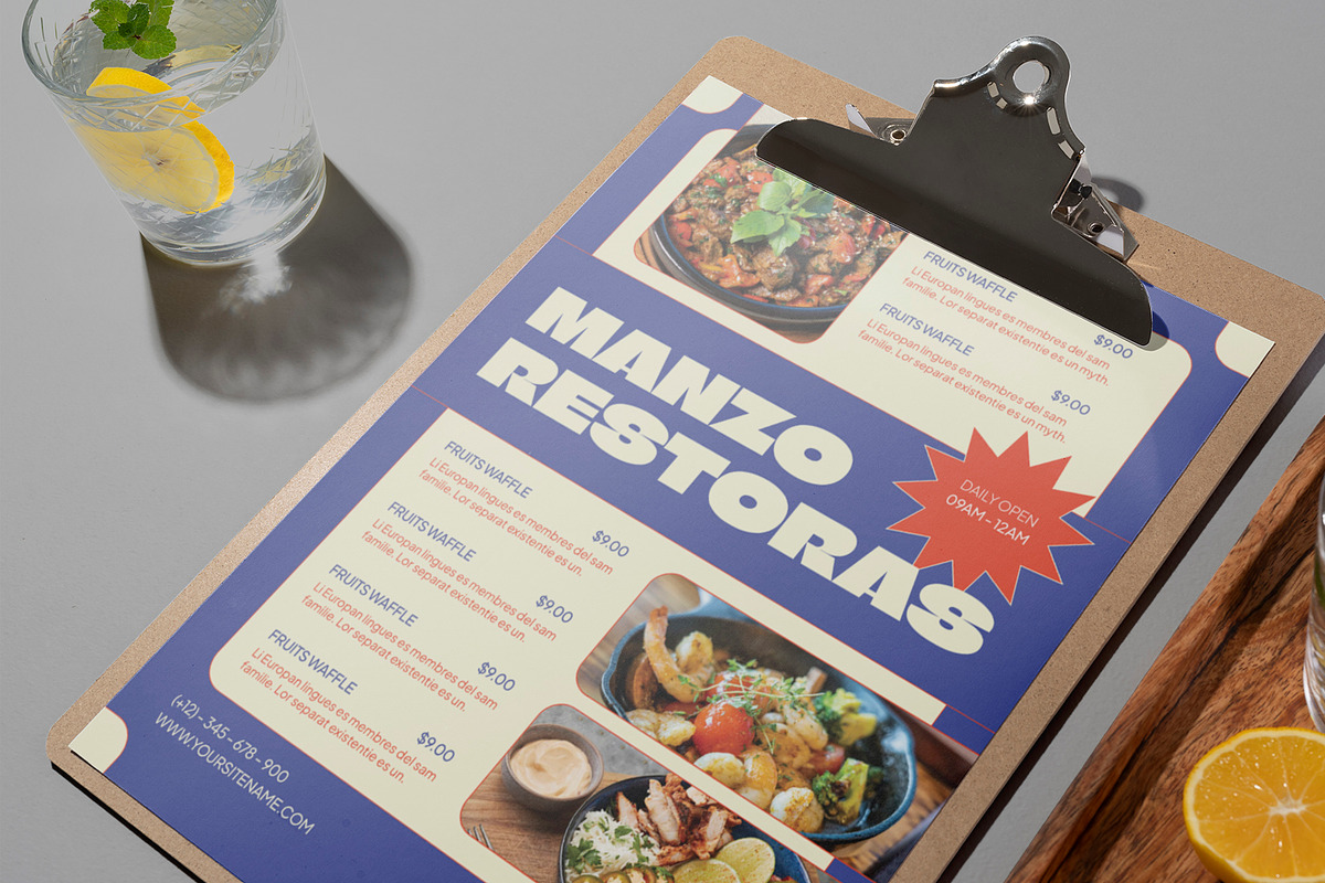 Blue Retro Restaurant Menu, a Stationery Template by Neermana (Photo 3 of 4)