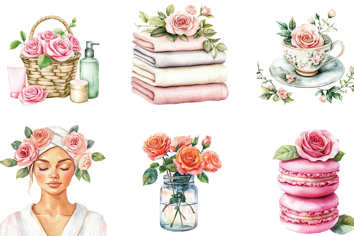 Watercolor Rose Relaxation Clipart, an Illustration by Designking (Photo 4 of 5)