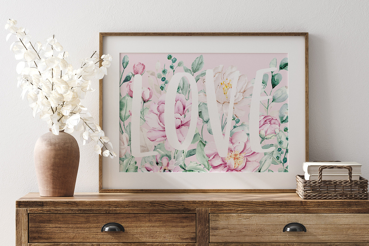 Pink and white watercolor flowers, a Card Template by Larisa Maslova (Photo 3 of 12)
