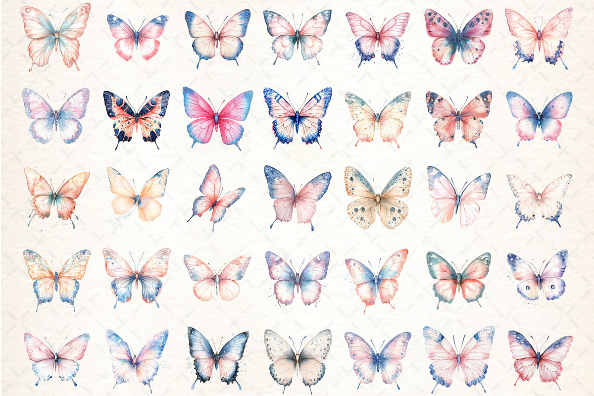 Blush and Blue Glitter Butterflies, an Illustration by DreamCafeArt (Photo 2 of 7)