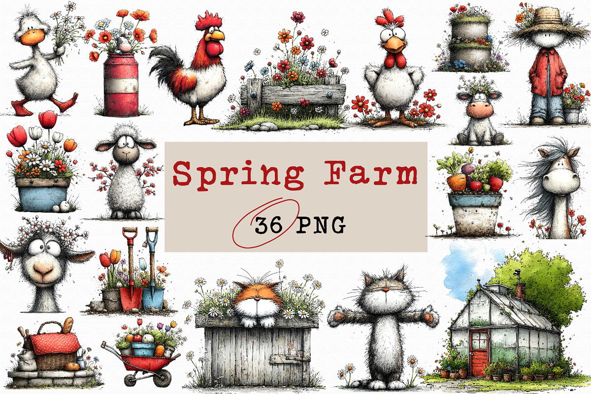Spring Farm Watercolor Clipart, an Illustration by Libby Wishes (Photo 1 of 6)