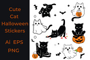 Cute cat Halloween stickers pack, a Decorative Illustration by kamalrawat_gd (Thumbnail 1 of 4)