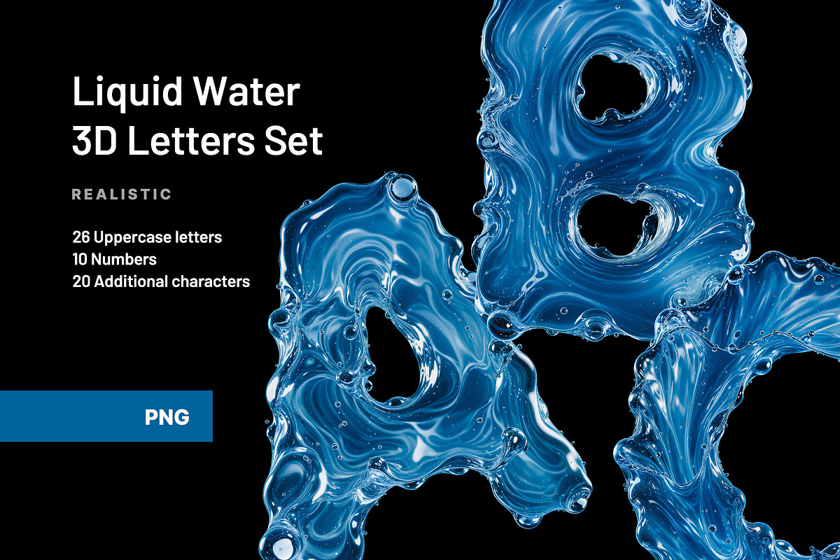 Liquid Water 3D Letters Set, an Object Graphic by Kotulsky Mockups (Photo 1 of 6)