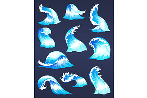 Sea ocean wave set. Blue water, an Illustration by Things for designers