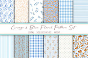 Orange & Blue Floral Pattern Set, a Pattern Graphic by Libby Wishes (Thumbnail 1 of 5)