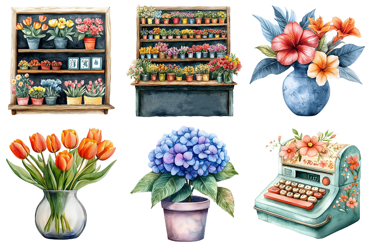 Watercolor Flowers Shop Clipart, an Illustration by Craft Nest (Photo 6 of 7)