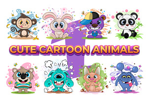 Set of cute cartoon animals, an Animal Illustration by KENO Mascots