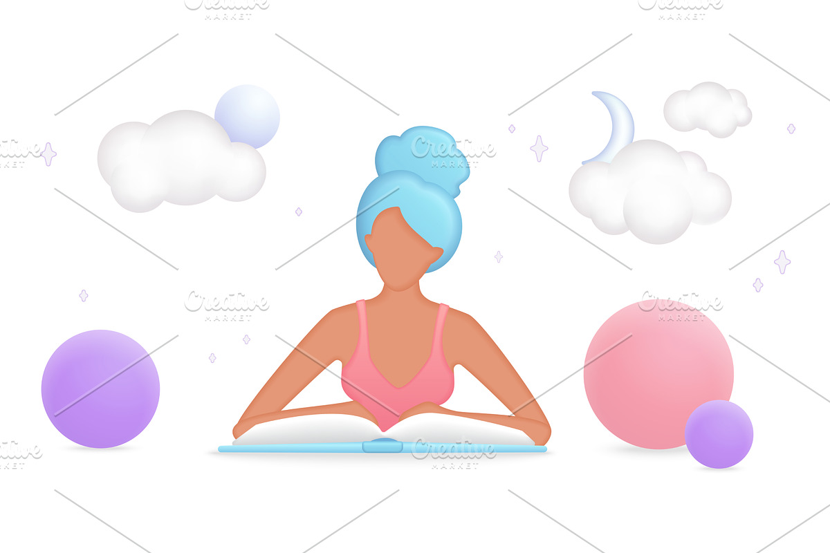 Woman Reading Book with Dreamy, an Education Illustration by Lemberg Vector