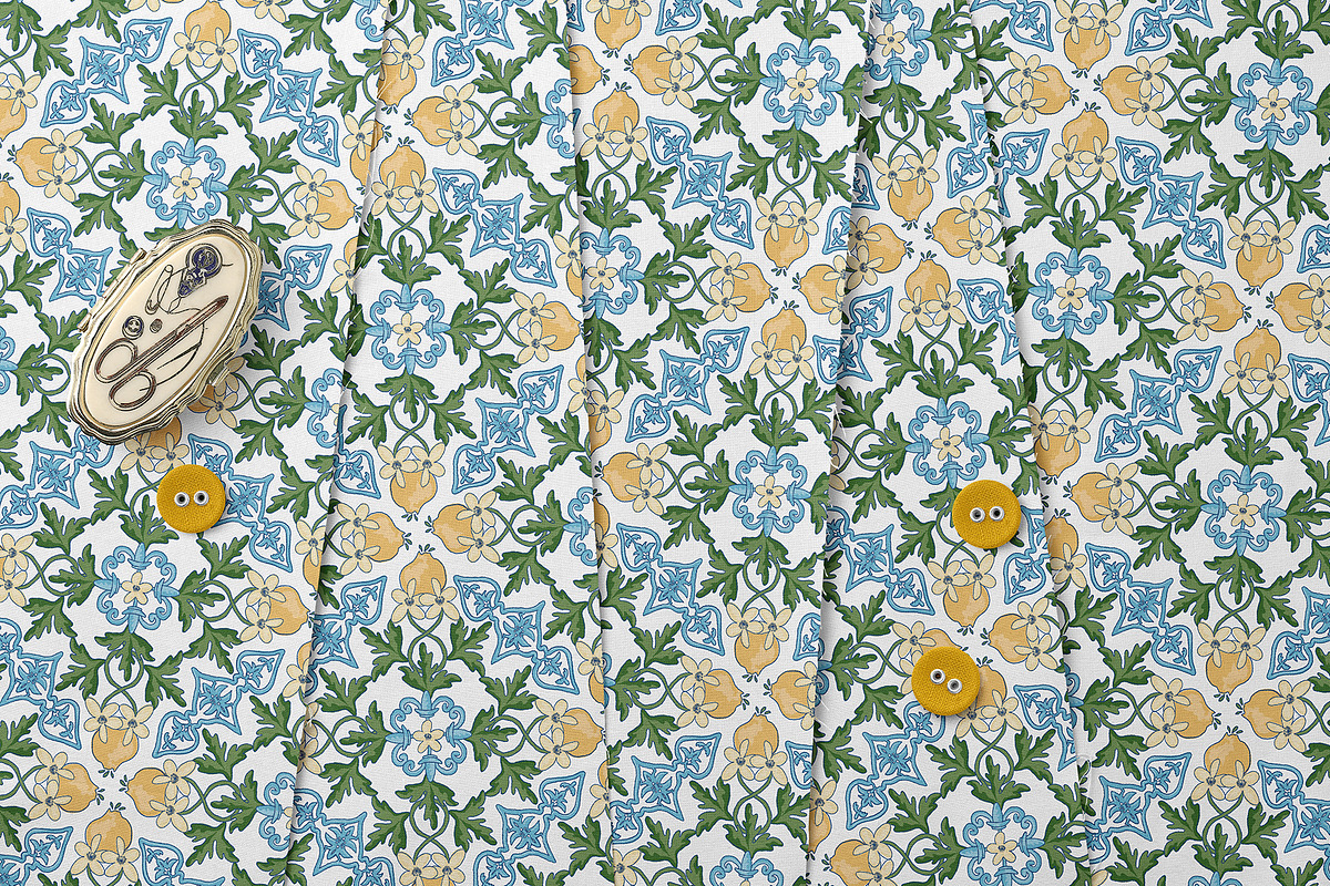 Mediterranean Lemon & Floral Pattern, a Pattern Graphic by StudioGlouna