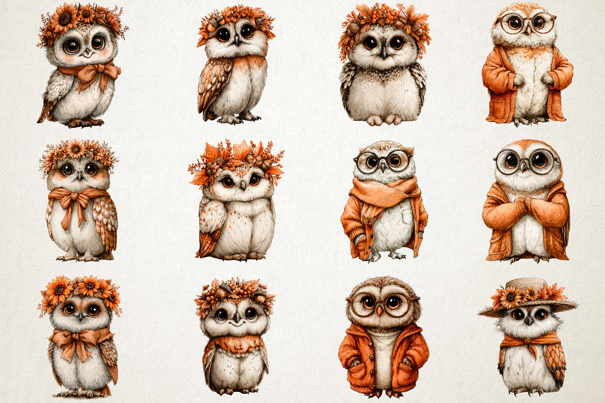 Cute Autumn Owl PNG Clipart, an Animal Illustration by RobertsArt (Photo 3 of 7)