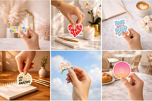 15 Hand Sticker Mockups for Canva, a Product Mockup by Matisse Studio