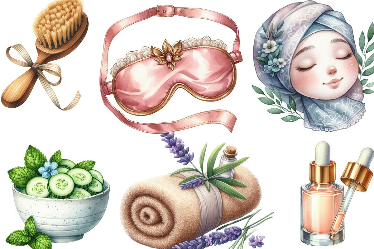 Watercolor Beauty Spa Clipart Bundle, an Illustration by Designking (Photo 3 of 4)