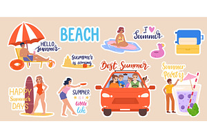 Summer stickers pack. Car travel, an Object Illustration by Valerie Bodnar