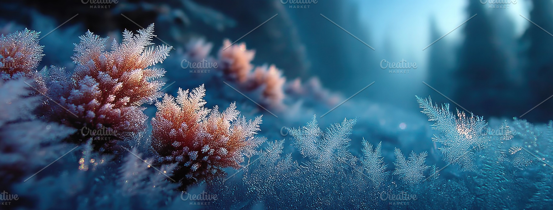 Frost covered winter plants glowing in soft light with icy cryst, a Holiday Photo by José Manuel Gelpi