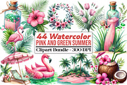 Pink and Green Summer Clipart, an Illustration by DreamCafeArt (Thumbnail 1 of 4)