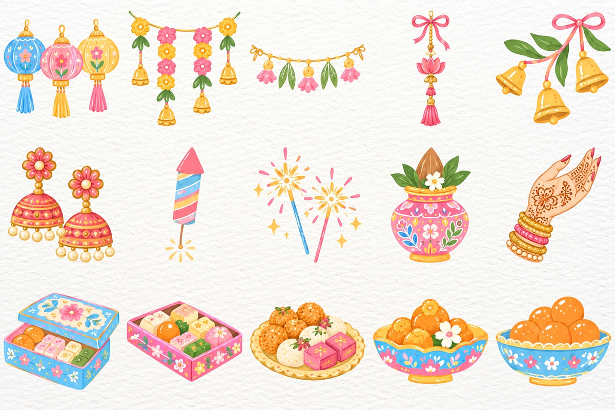Diwali Clipart Festival of Lights, a Seasonal Illustration by SugarCloudStudioArt (Photo 6 of 6)