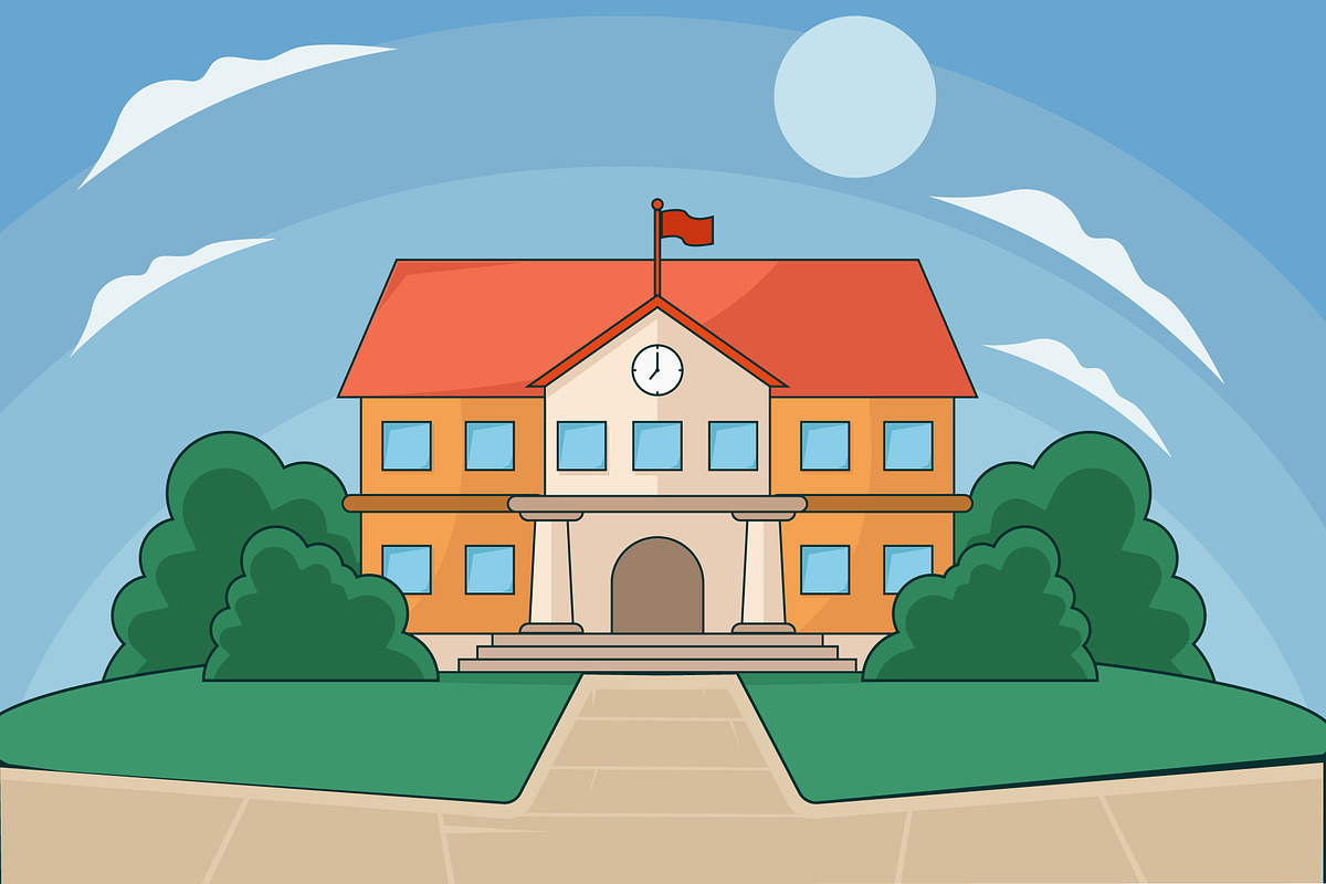 school building landscaped vector, an Education Illustration by zyxroun shop (Photo 1 of 3)