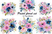 Pastel floral clipart set, an Object Illustration by DreamCafeArt (Thumbnail 1 of 6)