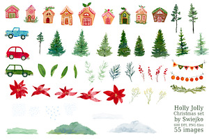 Gouache Christmas Clipart Set