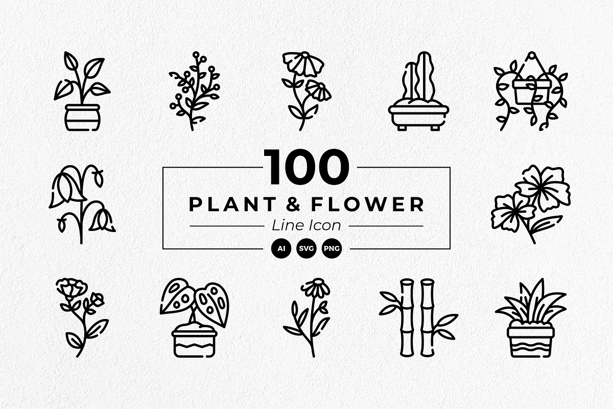 Plant and flower line icon set, an Outline Icon by Tekuni (Photo 1 of 5)