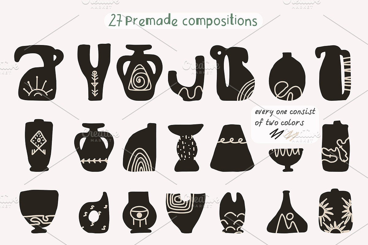 296 FOLK POTTERY CLIPARTS MYSTIC SET, an Object Illustration by JuDesign (Photo 10 of 24)