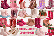 Christmas Pink Cowboy Boots Clipart, an Illustration by SVGArt (Thumbnail 1 of 8)