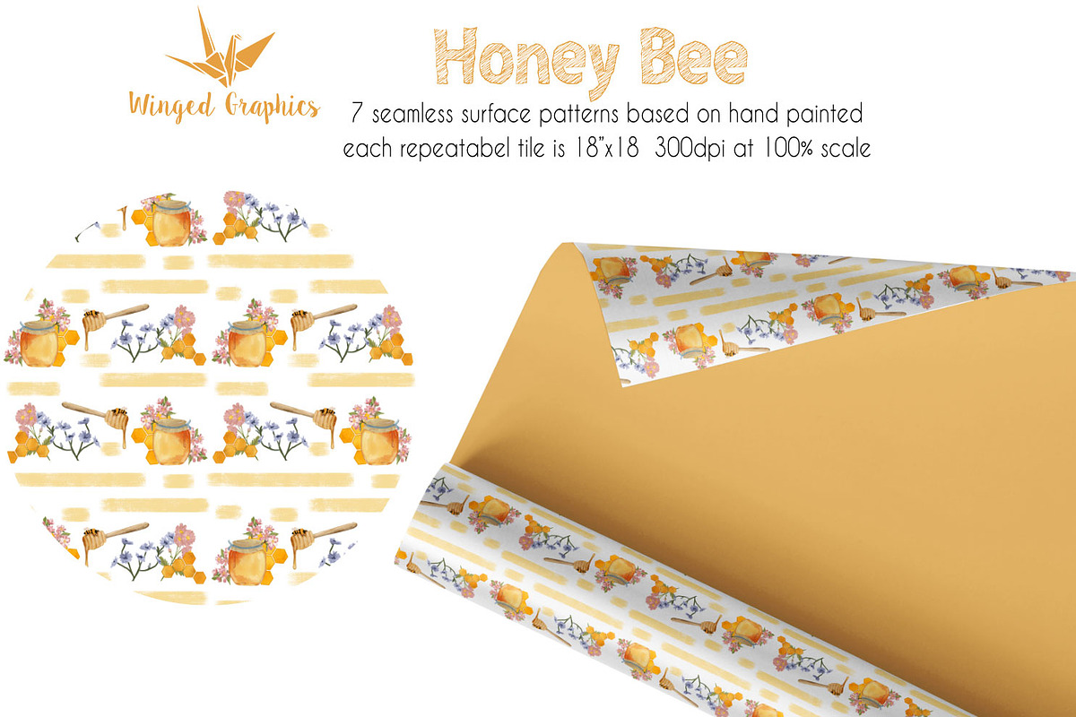 Honey bee: seamless pattern set of 7, a Pattern Graphic by Winged Graphics (Photo 2 of 4)