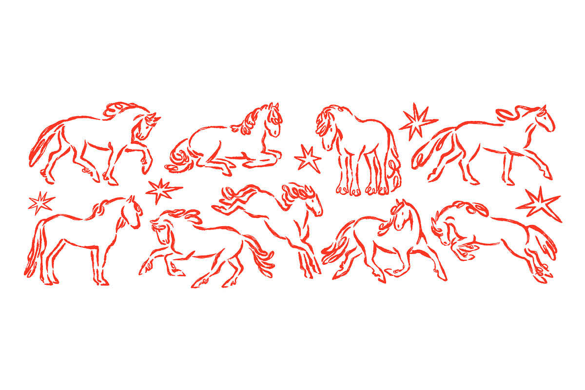 Hand-drawn doodle horse sketches set, an Animal Illustration by Good Studio (Photo 2 of 6)