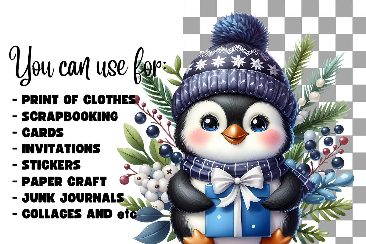 Winter penguin Christmas penguin, an Animal Illustration by AnetArtStore (Photo 5 of 7)